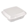 Foam Hinged Lid Container, Secure Two Tab Latch, Poly Bag, 3 Compartments, 9 x 9 x 3, White, 100/Bag, 2 Bags/Carton