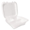 Foam Hinged Lid Container, Secure Two Tab Latch, Poly Bag, 3 Compartments, 9 x 9 x 3, White, 100/Bag, 2 Bags/Carton