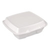 Foam Hinged Lid Container, Secure Two Tab Latch, Poly Bag, 9 X 9 X 3, White, 100/Bag, 2 Bags/Carton