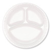 Foam Dinnerware, 3-Compartment Plate, 9" Dia, White, 125/Sleeve, 4 Sleeves/Pack