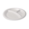 Foam Dinnerware, 3-Compartment Plate, 9" Dia, White, 125/Sleeve, 4 Sleeves/Pack