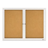 Enclosed Indoor Cork Bulletin Board With Two Hinged Doors, 48" x 36", Tan Surface, Satin Aluminum Frame