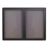 Enclosed Indoor Fabric Bulletin Board With Two Hinged Doors, 48" x 36", Gray Surface, Graphite Gray Aluminum Frame
