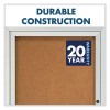 Enclosed Indoor Cork Bulletin Board With Three Hinged Doors, 72" x 36", Tan Surface, Satin Aluminum Frame