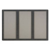 Enclosed Indoor Fabric Bulletin Board With Three Hinged Doors, 72" x 48", Gray Surface, Graphite Gray Aluminum Frame