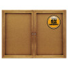 Enclosed Indoor Cork Bulletin Board With Two Hinged Doors, 48" x 36", Tan Surface, Oak Finished Fiberboard (Mdf) Frame
