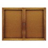 Enclosed Indoor Cork Bulletin Board With Two Hinged Doors, 48" x 36", Tan Surface, Oak Finished Fiberboard (Mdf) Frame