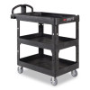 Brute 3-Shelf Heavy-Duty Ergo Lipped Utility Cart, Resin, 3 Shelves, 600 Lb Capacity, 25.24" x 44" x 47", Black