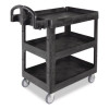Brute 3-Shelf Heavy-Duty Ergo Lipped Utility Cart, Resin, 3 Shelves, 600 Lb Capacity, 25.24" x 44" x 47", Black