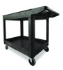 Heavy-Duty Utility Cart With Lipped Shelves, Plastic, 2 Shelves, 500 Lb Capacity, 25.78" x 45.25" x 33.25", Black