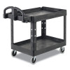 Brute Heavy-Duty Utility Cart With Lipped Shelves, Plastic, 2 Shelves, 750 Lb Capacity, 25.25" x 54" x 39.25", Black