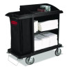 Multi-Shelf Cleaning Cart, Plastic, 4 Shelves, 1 Bin, 22" x 49" x 50", Black