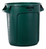 Vented Round Brute Container, 10 Gal, Plastic, Dark Green