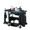 Housekeeping Cart, Plastic, 3 Shelves, 2 Bins, 22" x 60" x 50", Black