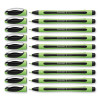 Xpress Fineliner Porous Point Pen, Stick, Medium 0.8 Mm, Black Ink, Black/Green Barrel, 10/Box