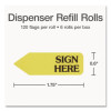 Arrow Message Page Flag Refills, "Sign Here", Yellow, 120 Flags/Roll, 6 Rolls/Box