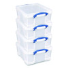Snap-Lid Storage Bin, 4.49 Gal, 11" X 18" X 4", Clear/Blue, 4/Pack