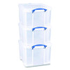 Snap-Lid Storage Bin, 8.45 Gal, 14" X 18" X 12.25", Clear/Blue, 3/Pack