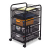 Onyx Mesh Mobile File With Four Supply Drawers, Metal, 1 Shelf, 4 Drawers, 15.75" x 17" x 27", Black