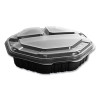 Octaview Hinged-Lid Hot Food Containers, 3 Compartments, 38 Oz, 9.55 x 9.1 x 2.4, Black/Clear, Plastic, 100/Carton