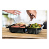 Creative Carryouts Hinged Plastic Hot Deli Boxes, 2 Compartments, 8.05 x 11.5 x 2.95, Black/Clear, 100/Carton