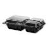 Hinged-Lid Dinner Box, 3 Compartments, 32 Oz, 11.5 x 8.1 x 3, Black/Clear, Plastic, 100/Carton