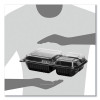 Hinged-Lid Dinner Box, 3 Compartments, 32 Oz, 11.5 x 8.1 x 3, Black/Clear, Plastic, 100/Carton