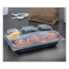 Creative Carryouts Hinged Plastic Hot Deli Boxes, 4 Compartments, 8.05 x 11.5 x 2.95, Black/Clear, 100/Carton