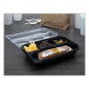 Creative Carryouts Hinged Plastic Hot Deli Boxes, 4 Compartments, 8.05 x 11.5 x 2.95, Black/Clear, 100/Carton