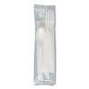 Regal Mediumweight Cutlery Kit, Individually Wrapped, Fork/Knife/Napkin/Spoon, Plastic, White, 250/Carton