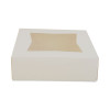White Window Bakery Boxes With Attached Flip Top, 4-Corner Beers Design, 8 x 8 x 2.5, White, Paper, 200/Carton