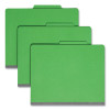 Colored Top Tab Classification Folders, 2/5-Cut Tab, Expands 2", 1 Divider, 4 Safeshield Fasteners, Letter Size, Green, 10/Bx