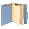 Colored Top Tab Classification Folders, 2/5-Cut Tab, Expands 2", 2 Dividers, 6 Safeshield Fasteners, Letter Size, Blue, 10/Bx