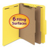 Recycled Pressboard Classification Folders, 2/5-Cut Tab, Expands 2", 2 Dividers, 6 Fasteners, Letter Size, Yellow, 10/Bx