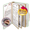 Pressboard Classification Folders, Eight Safeshield Fasteners, 2/5-Cut Tabs, 3 Dividers, Letter Size, Gray-Green, 10/Box