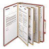 Pressboard Classification Folders, 2/5-Cut Tab, Expands 3", 3 Dividers, 8 Safeshield Fasteners, Letter Size, Red, 10/Box