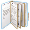 Pressboard Top Tab Classification Folders, 2/5 Tab, Expands 3", 3 Dividers, 8 Safeshield Fasteners, Letter Size, Blue, 10/Box