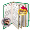 Eight-Section Pressboard Top Tab Classification Folders, Eight Safeshield Fasteners, 3 Dividers, Letter Size, Green, 10/Box