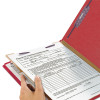 Four-Section Pressboard Top Tab Classification Folders, Four Safeshield Fasteners, 1 Divider, Legal Size, Bright Red, 10/Box