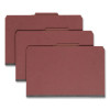 Pressboard Classification Folders, Four Safeshield Fasteners, 2/5-Cut Tabs, 1 Divider, Legal Size, Red, 10/Box
