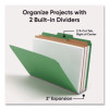 Six-Section Pressboard Top Tab Classification Folders, Six Safeshield Fasteners, 2 Dividers, Legal Size, Green, 10/Box