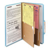 Pressboard Top Tab Pocket Classification Folders, Expands 2", 2 Dividers, 6 Safeshield Fasteners, Legal Size, Blue, 10/Box