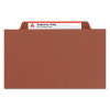 Pressboard Classification Folders, 2/5-Cut Tab, Expands 3", 3 Dividers, 8 Safeshield Fasteners, Legal Size, Red, 10/Box