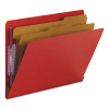 End Tab Pressboard Classification Folders, Expands 2", 2 Dividers, 6 Safeshield Fasteners, Letter Size, Bright Red, 10/Box