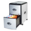 Mobile Filing Cabinet With Metal Siding And Top-Drawer Organizer Tray, 2 Letter File Drawers, Silver/Black, 19" X 15" X 23"