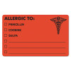 Allergy Warning Labels, Allergic To: Penicilln, Codeine, Sulfa, 2.5 X 4, Fluorescent Red, 100/Roll