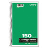 Coil-Lock Wirebound Notebook, 3-Subject, Medium/College Rule, Randomly Assorted Cover Color, (150) 9.5 x 6 Sheets