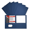 Two-Pocket Portfolio, Embossed Leather Grain Paper, 11 X 8.5, Dark Blue, 25/Box