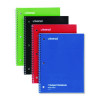 Wirebound Notebook, 1-Subject, Wide/Legal Rule, Assorted Cover Colors, (70) 10.5 x 8 Sheets, 4/Pack
