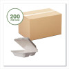 White Molded Fiber Clamshell Containers, Compostable, 3 Compartments, 7.9 x 7.9 x 2.9, White, Sugarcane, 200/Carton
